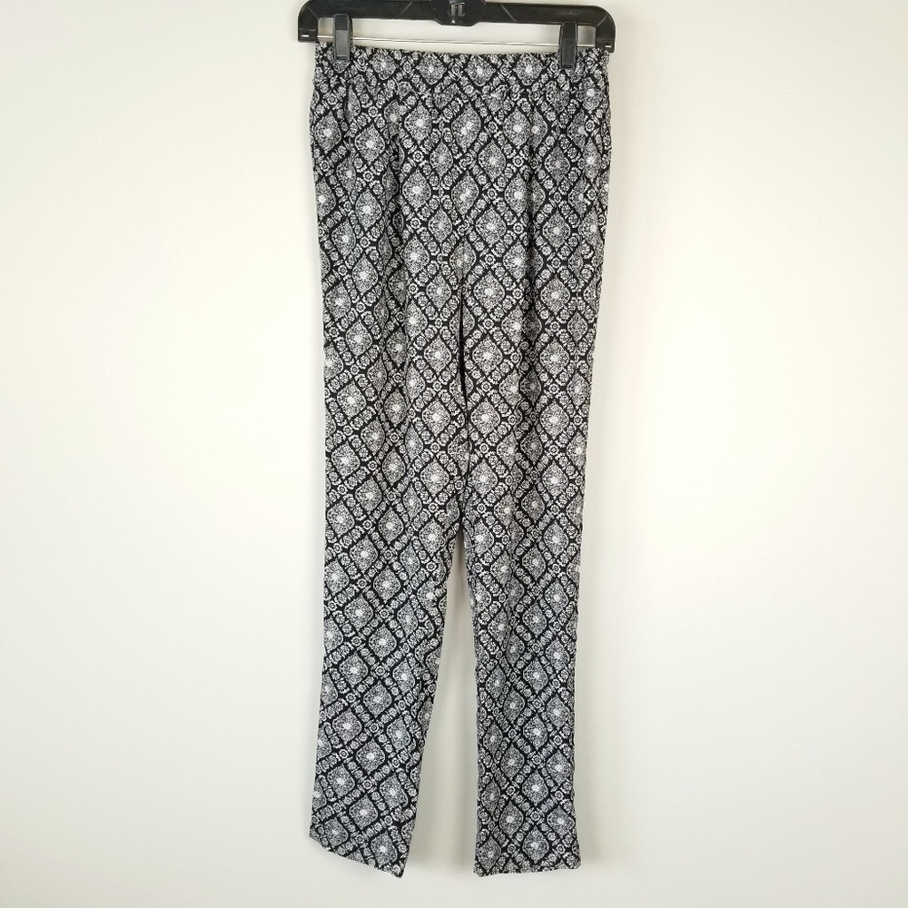 Ovi black & ivory damask print lounge pants, M